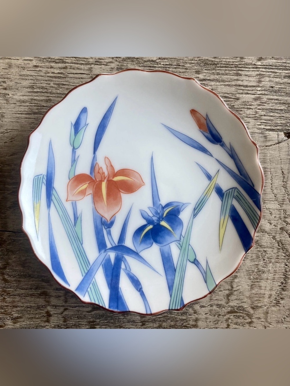 Antique Japanese Imari Arita Kakiemon Iris Plate 3.5" Scalloped Mamezara